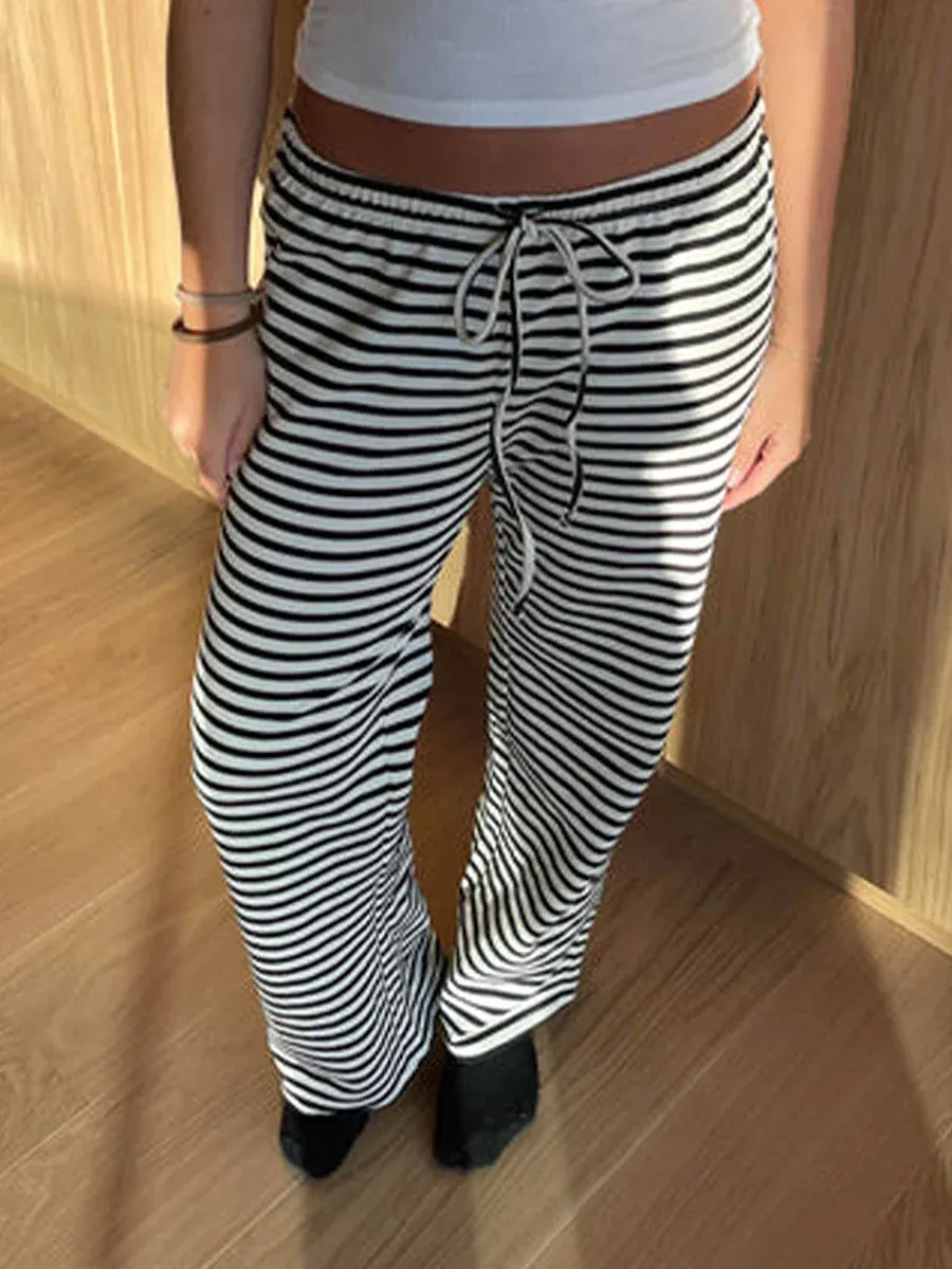 Striped Pajama Drawstring Elastic Waist Lounge Joggers Yoga Loose Pants