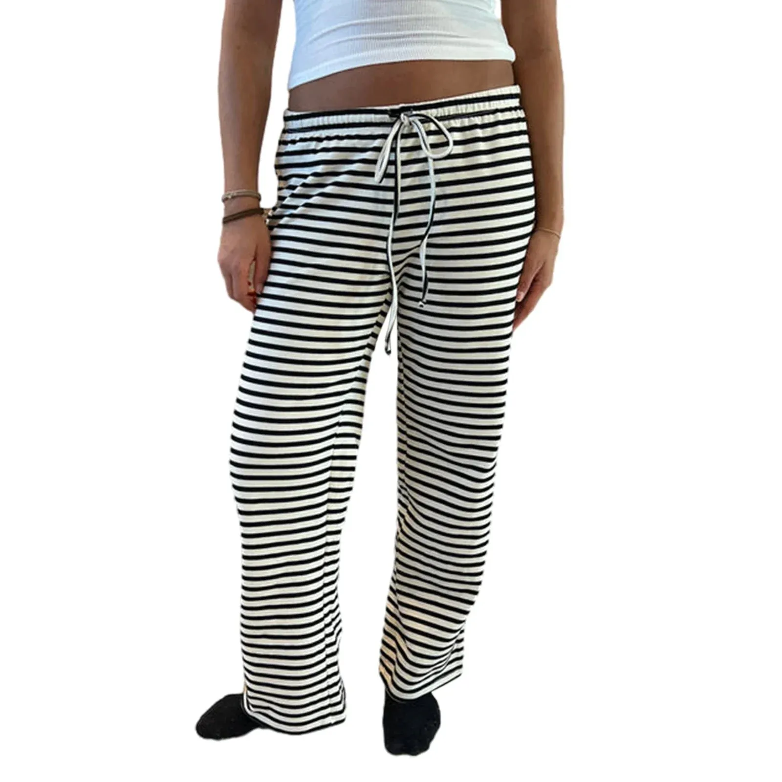 Striped Pajama Drawstring Elastic Waist Lounge Joggers Yoga Loose Pants