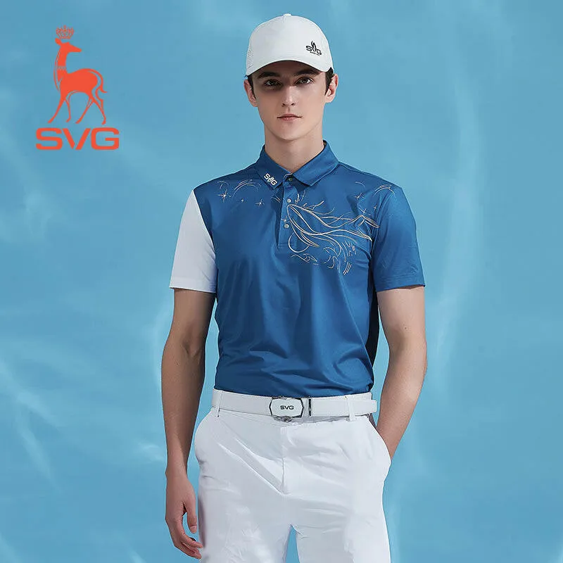 SVG Golf Men's Blue Stitched Short-sleeved Polo Shirt