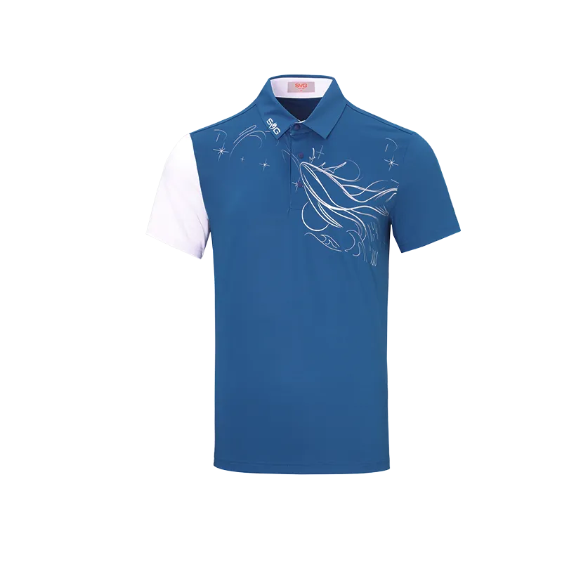 SVG Golf Men's Blue Stitched Short-sleeved Polo Shirt