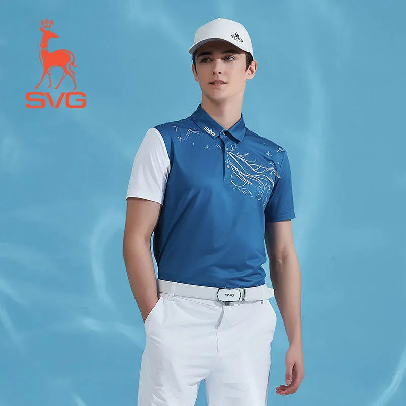 SVG Golf Men's Blue Stitched Short-sleeved Polo Shirt