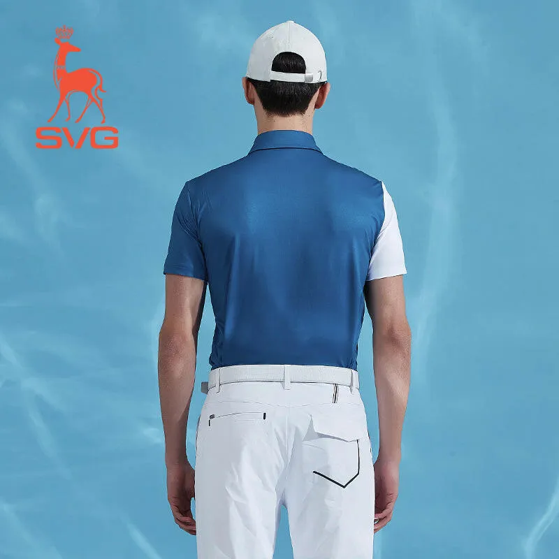 SVG Golf Men's Blue Stitched Short-sleeved Polo Shirt