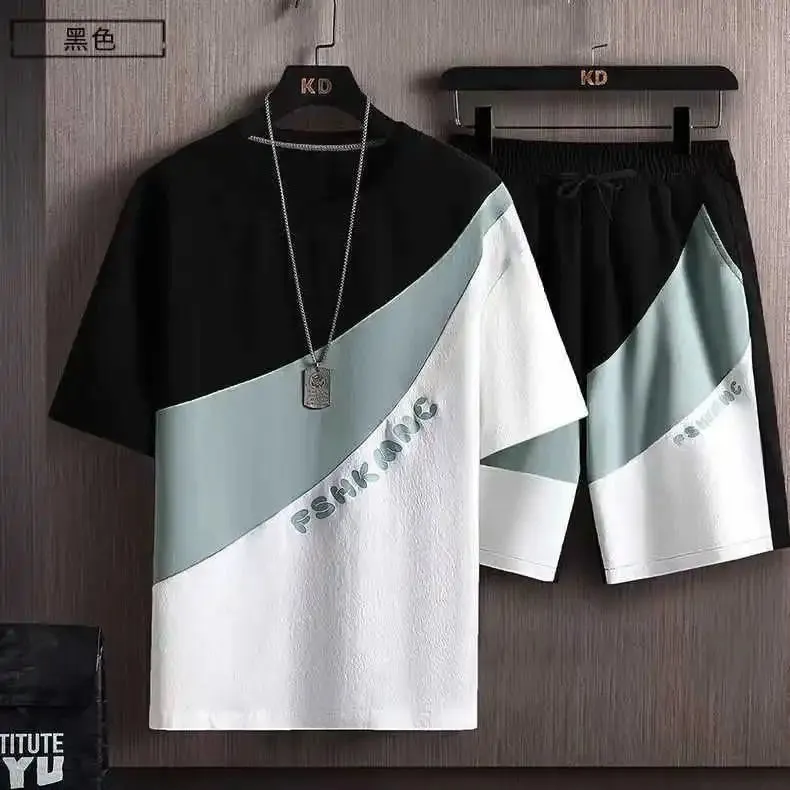 T Shirts for Men Clothing Casual Silk Gradient Men Set  Tshirt Summer Running Men's Two-piece Oversize Gym Sport Short Pants