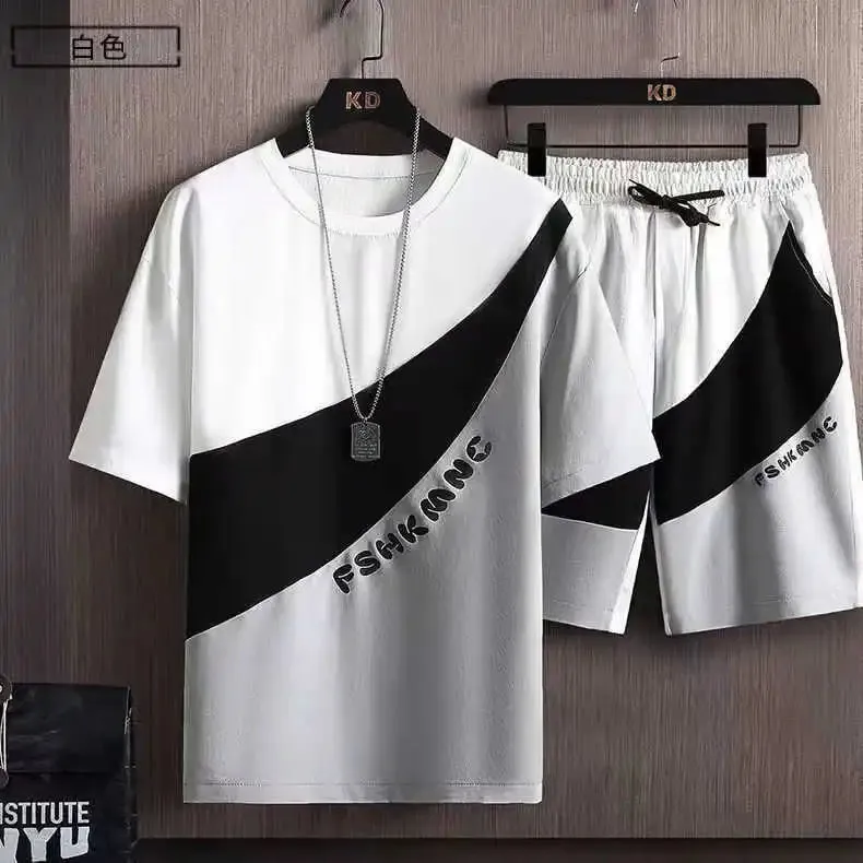 T Shirts for Men Clothing Casual Silk Gradient Men Set  Tshirt Summer Running Men's Two-piece Oversize Gym Sport Short Pants