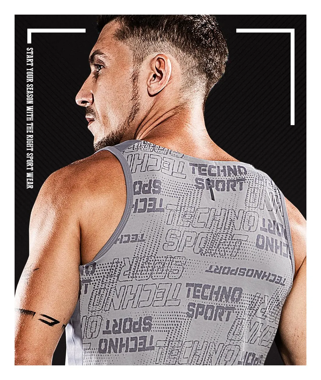 TechnoSport U Neck Sleeveless Dry Fit Sando for Men P-450 (Light Grey)