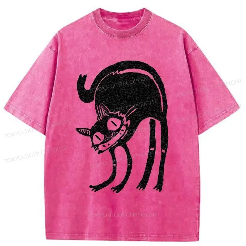 Tokyo-Tiger Angry Cat Japanese Washed T-Shirt