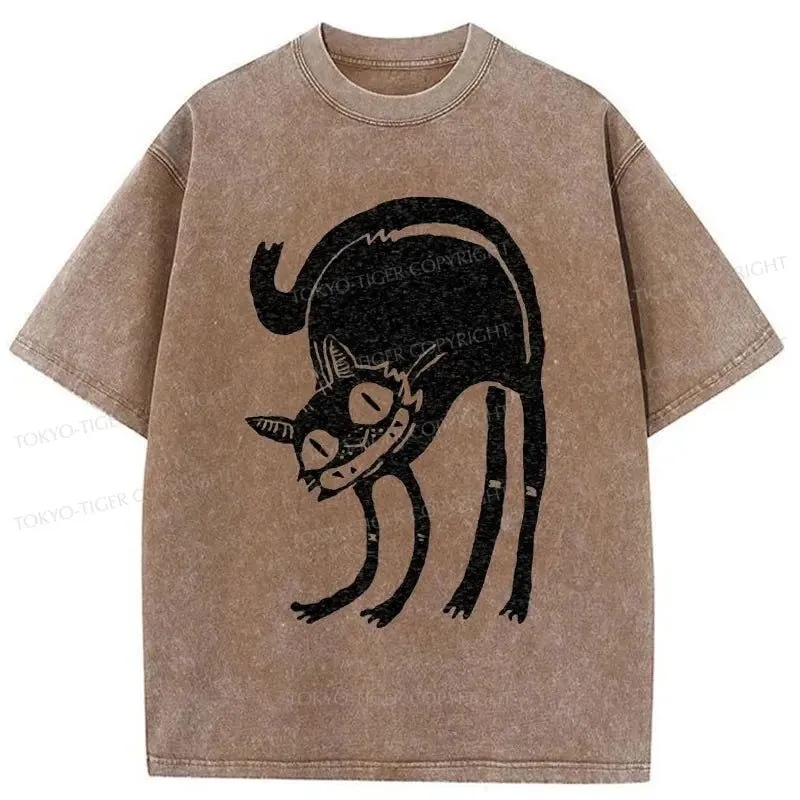 Tokyo-Tiger Angry Cat Japanese Washed T-Shirt