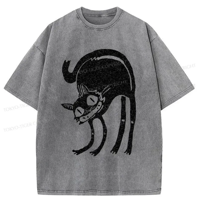 Tokyo-Tiger Angry Cat Japanese Washed T-Shirt