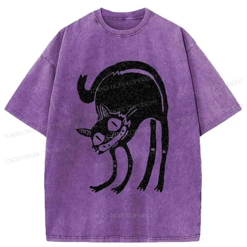 Tokyo-Tiger Angry Cat Japanese Washed T-Shirt