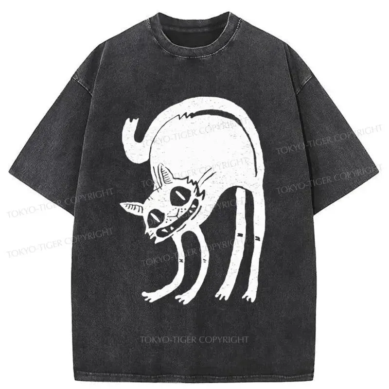 Tokyo-Tiger Angry Cat Japanese Washed T-Shirt