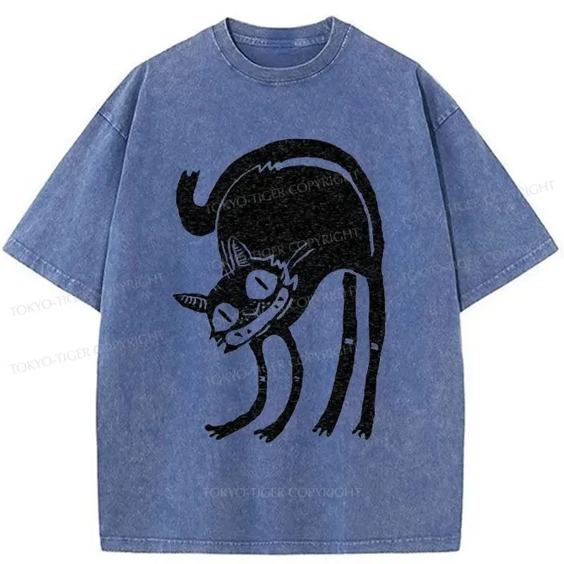 Tokyo-Tiger Angry Cat Japanese Washed T-Shirt