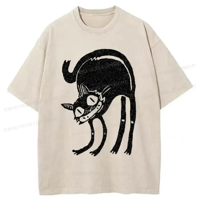 Tokyo-Tiger Angry Cat Japanese Washed T-Shirt