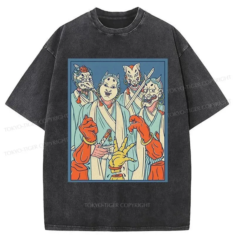 Tokyo-Tiger Demon Samurai Brothers Washed T-Shirt