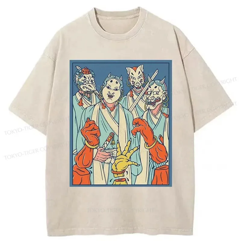 Tokyo-Tiger Demon Samurai Brothers Washed T-Shirt