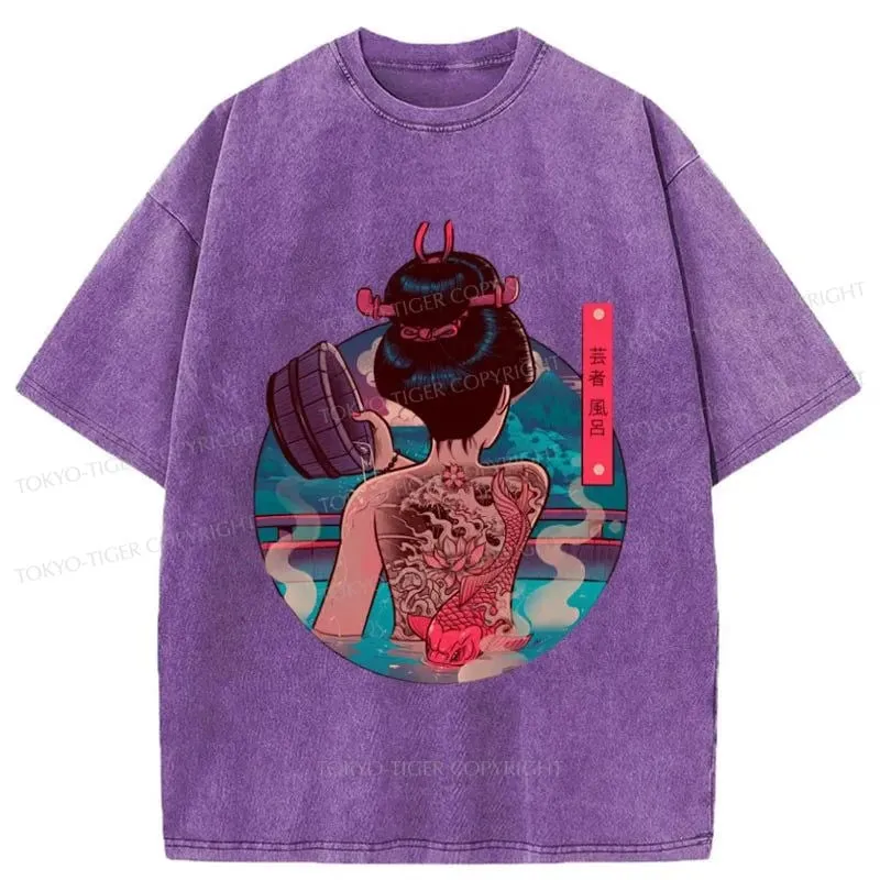 Tokyo-Tiger Geisha Bath Tattoo Washed T-Shirt