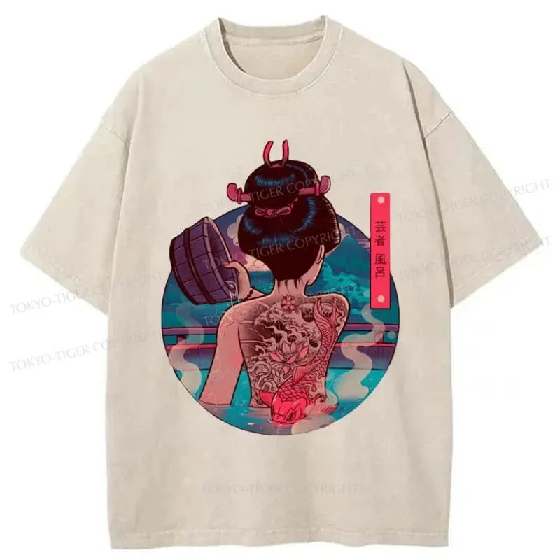 Tokyo-Tiger Geisha Bath Tattoo Washed T-Shirt