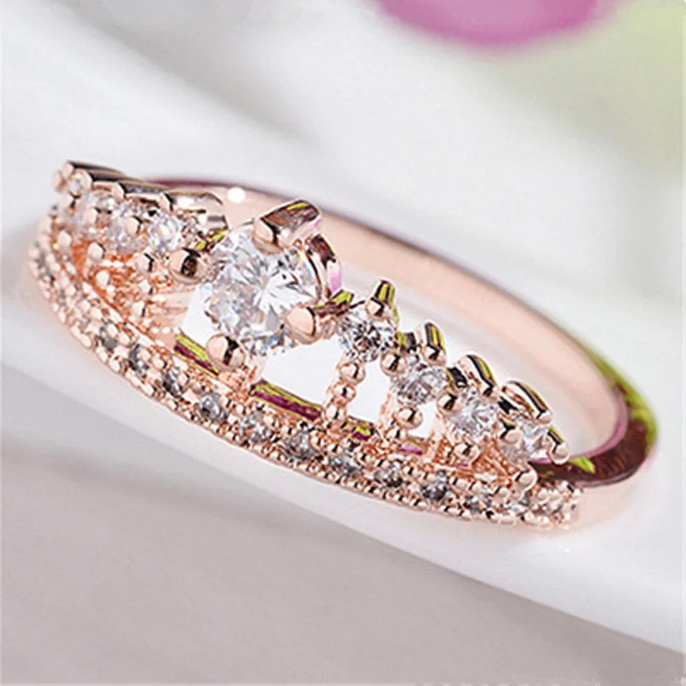 Top quality New Fashion Gold Pretty Crown Lady Crystal Ring Princess Ring for Man or Woman Gift engagement ring wholesale #25