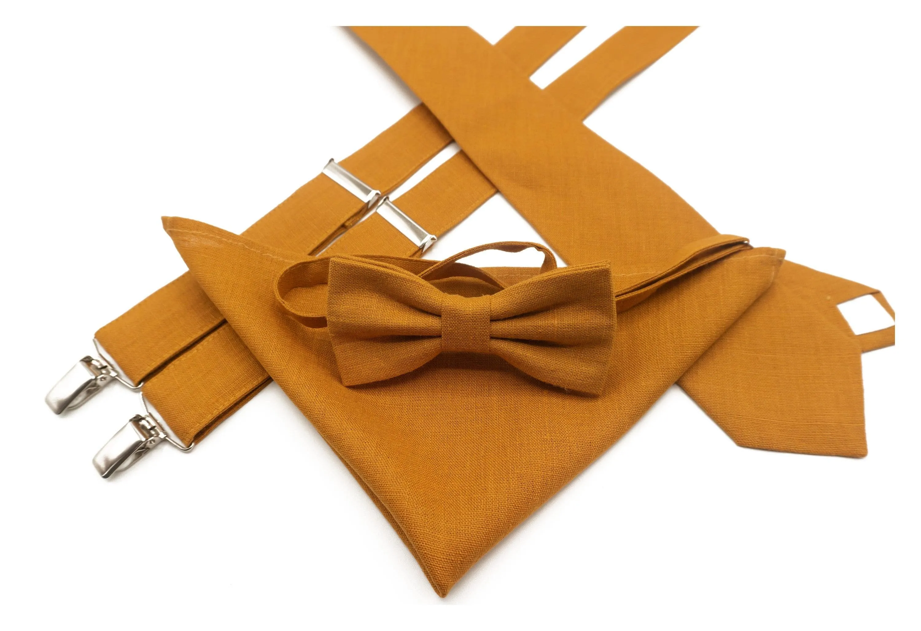 Trendy Mustard Bow Tie and Suspender Set for Men, Boys, and Babies