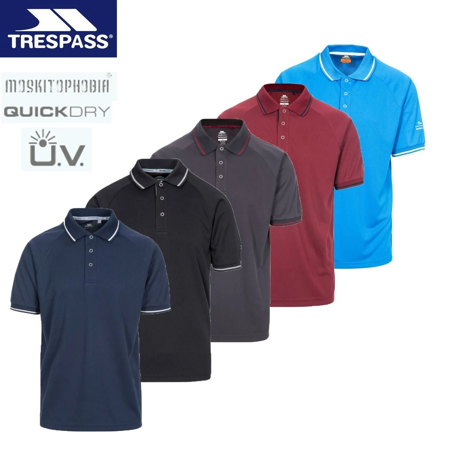 Trespass Mens Bonington Quick Dry Active Polo Shirt UV Insect Protection