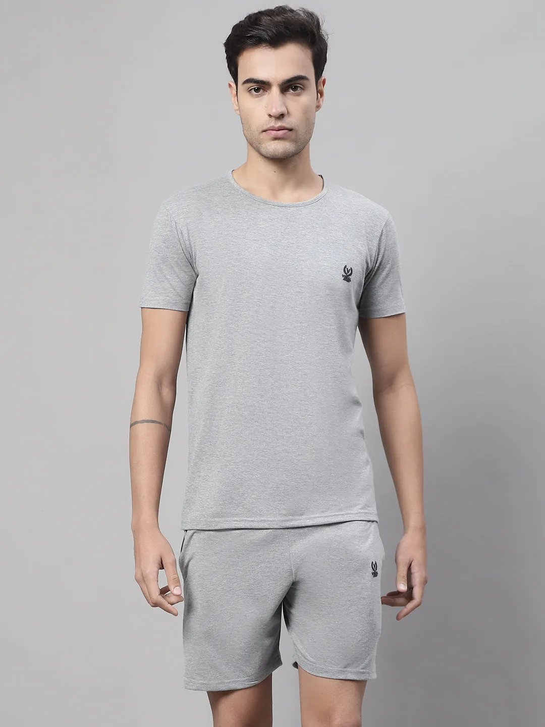 Vimal Jonney Grey Melange Cotton Solid Co-ord Set Tracksuit For Men(Zip On 1 Side Pocket)