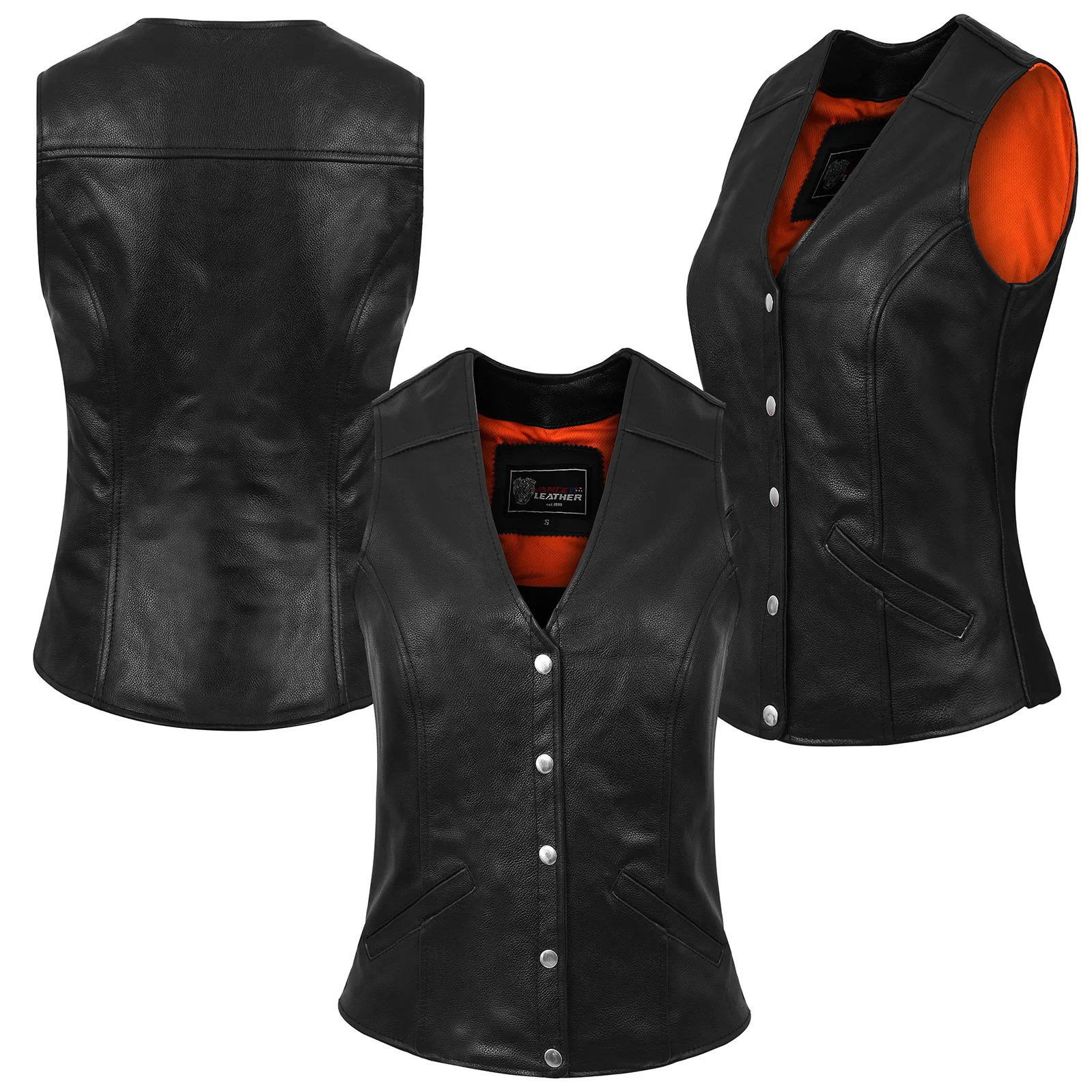 VL1047 Ladies Five Snap Premium Leather Vest