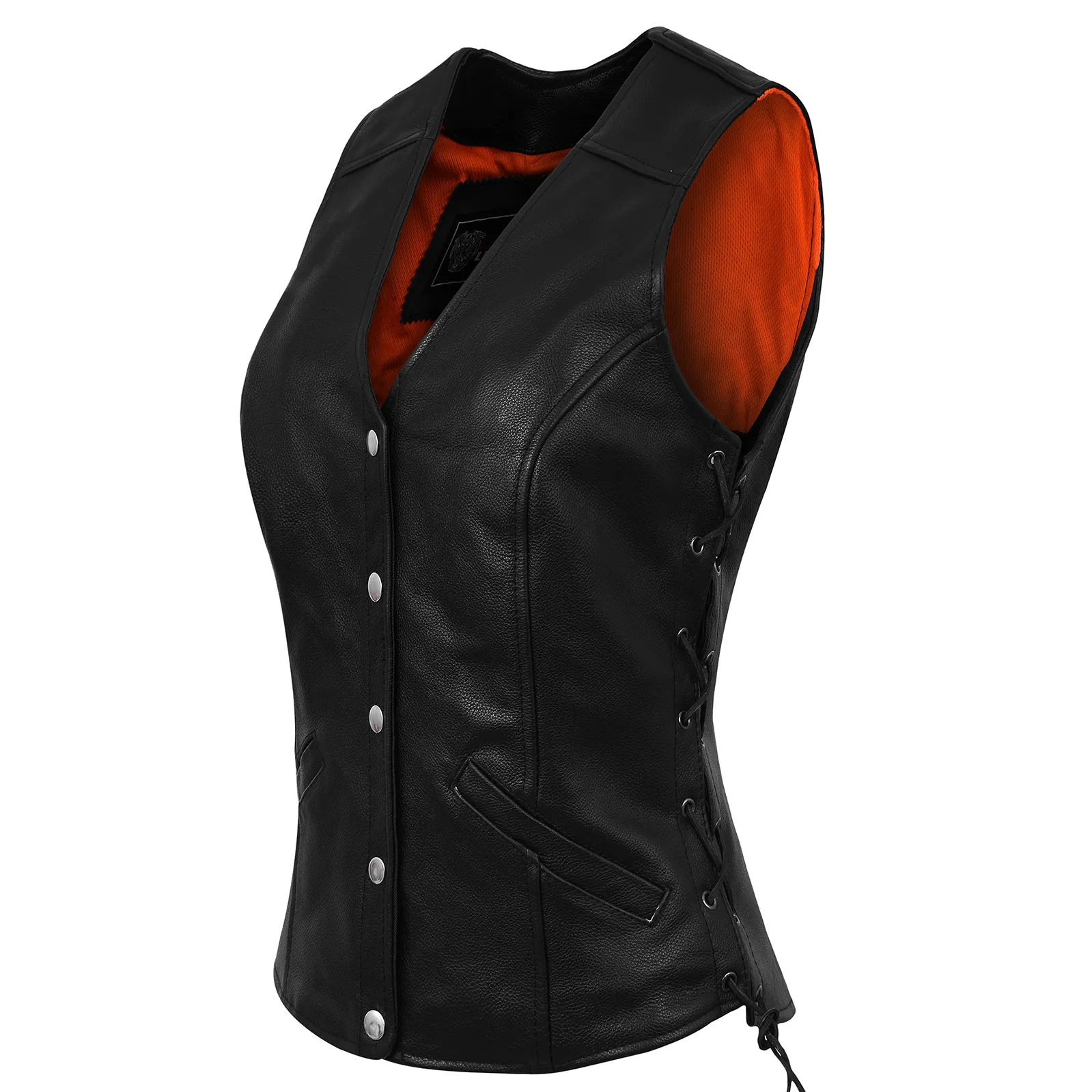 VL1048 Premium Leather Ladies Five-Snap Lace Side Vest