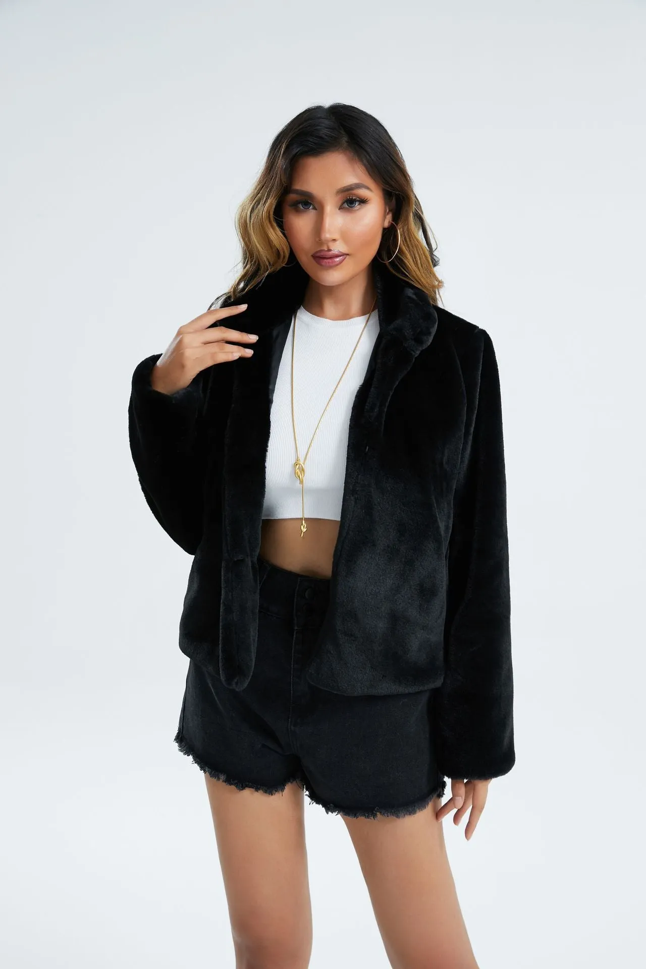 Women Clothing Faux Fur Slim Coat Fur Long Sleeve Stand Collar Fur Coat Imitate Rex Rabbit Fur