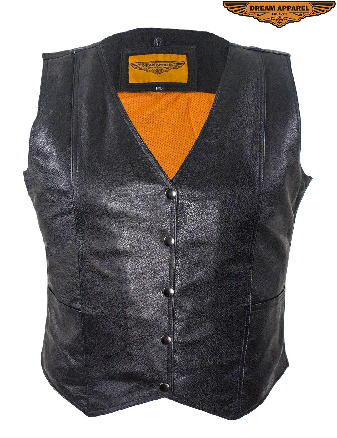 Womens Classic Motorcycle Vest With Snaps