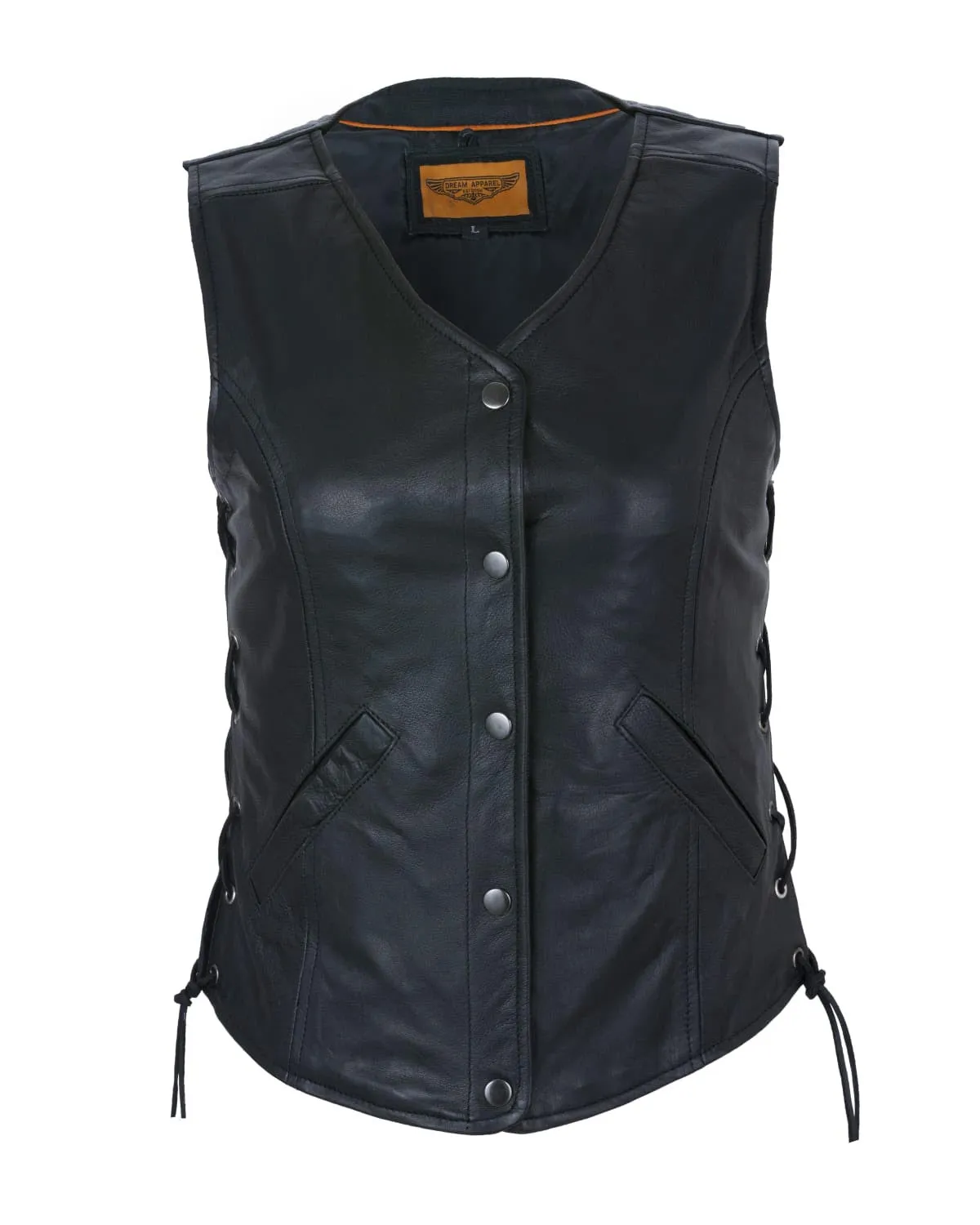 Womens Leather Vest With Concealed Carry & Side Laces 5-snaps on front