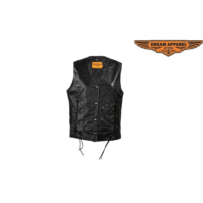 Women's Leather Vest With Laces In The Front