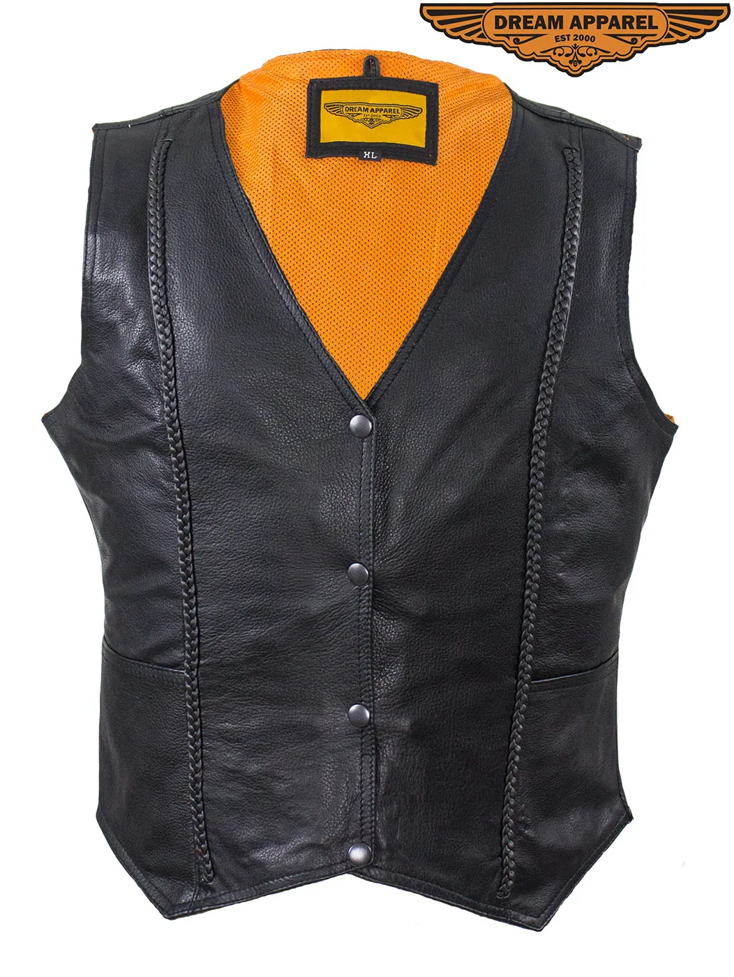 Womens Motorcycle Vest With Stylish Braid