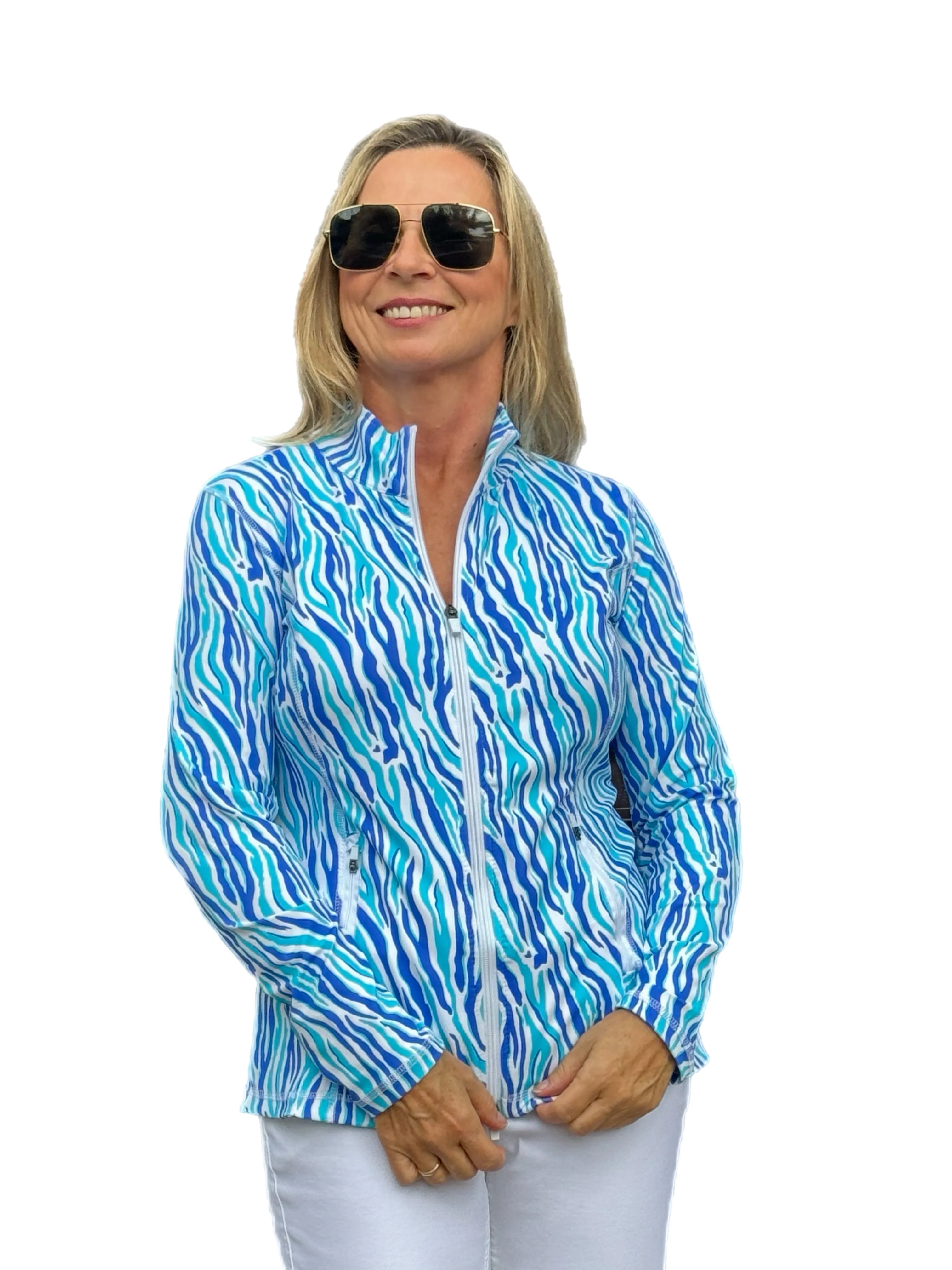 Zip-Up Long Sleeve Jacket with UPF50  Blue Zebra