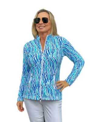 Zip-Up Long Sleeve Jacket with UPF50  Blue Zebra