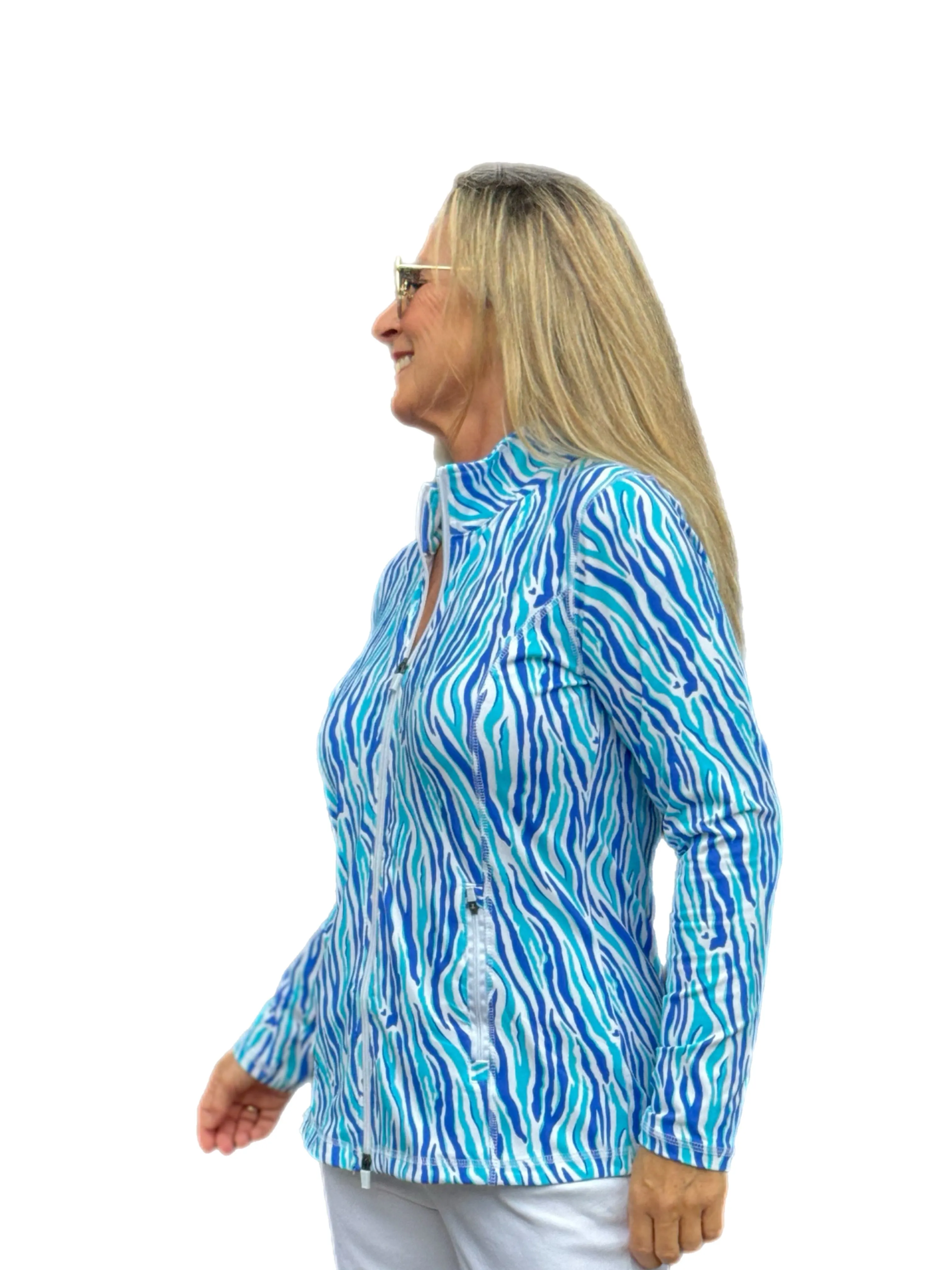 Zip-Up Long Sleeve Jacket with UPF50  Blue Zebra