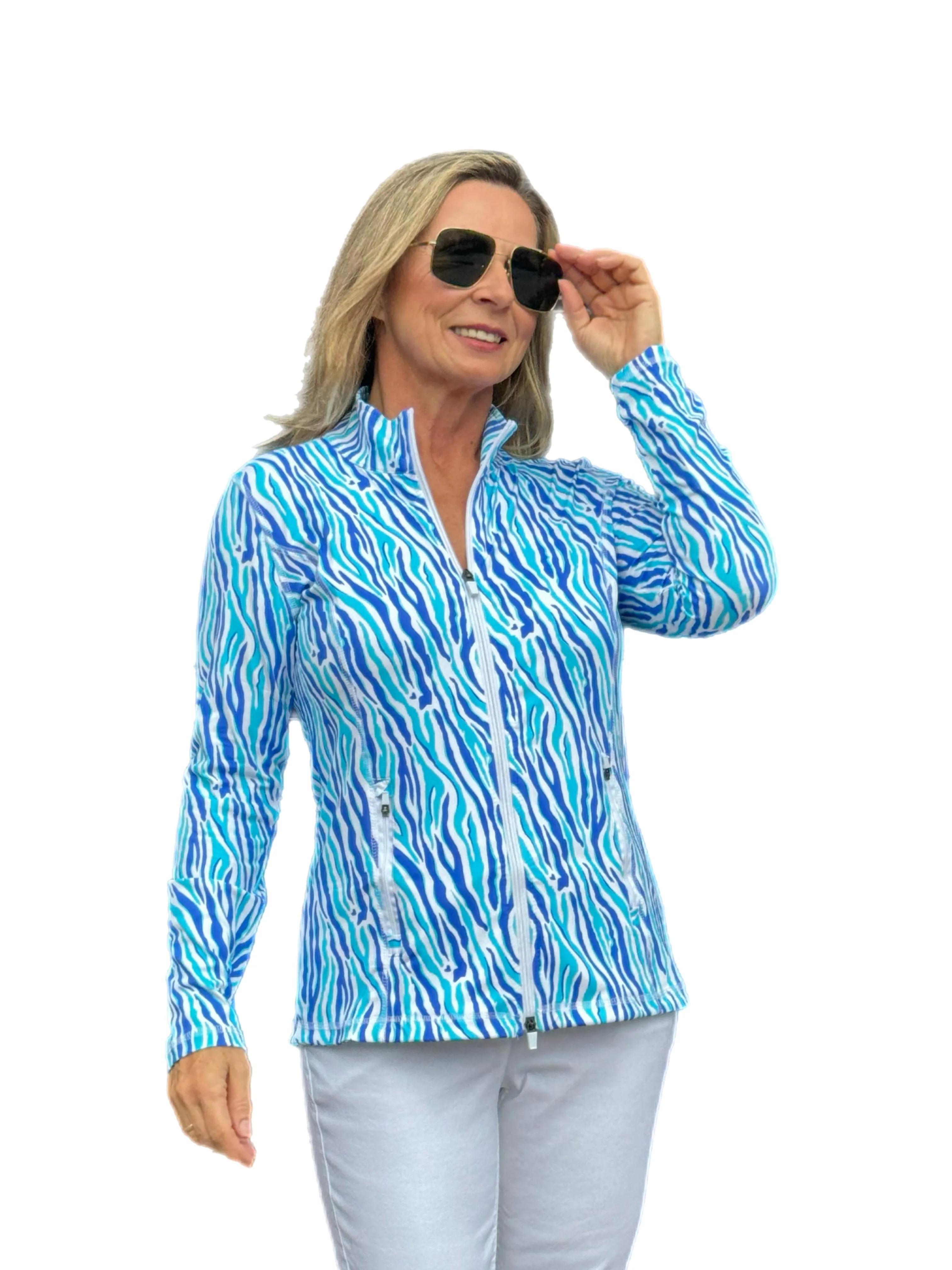 Zip-Up Long Sleeve Jacket with UPF50  Blue Zebra