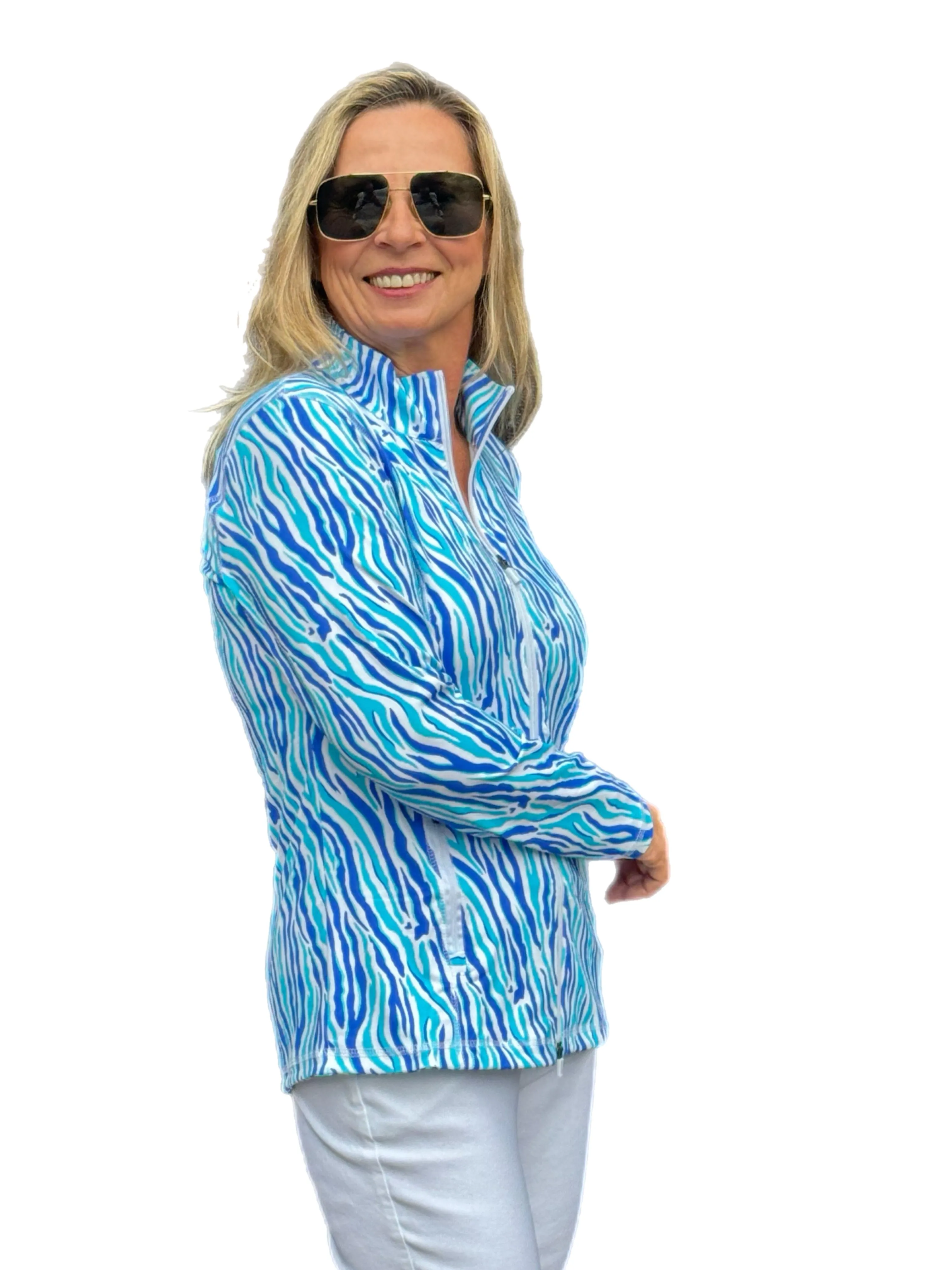 Zip-Up Long Sleeve Jacket with UPF50  Blue Zebra