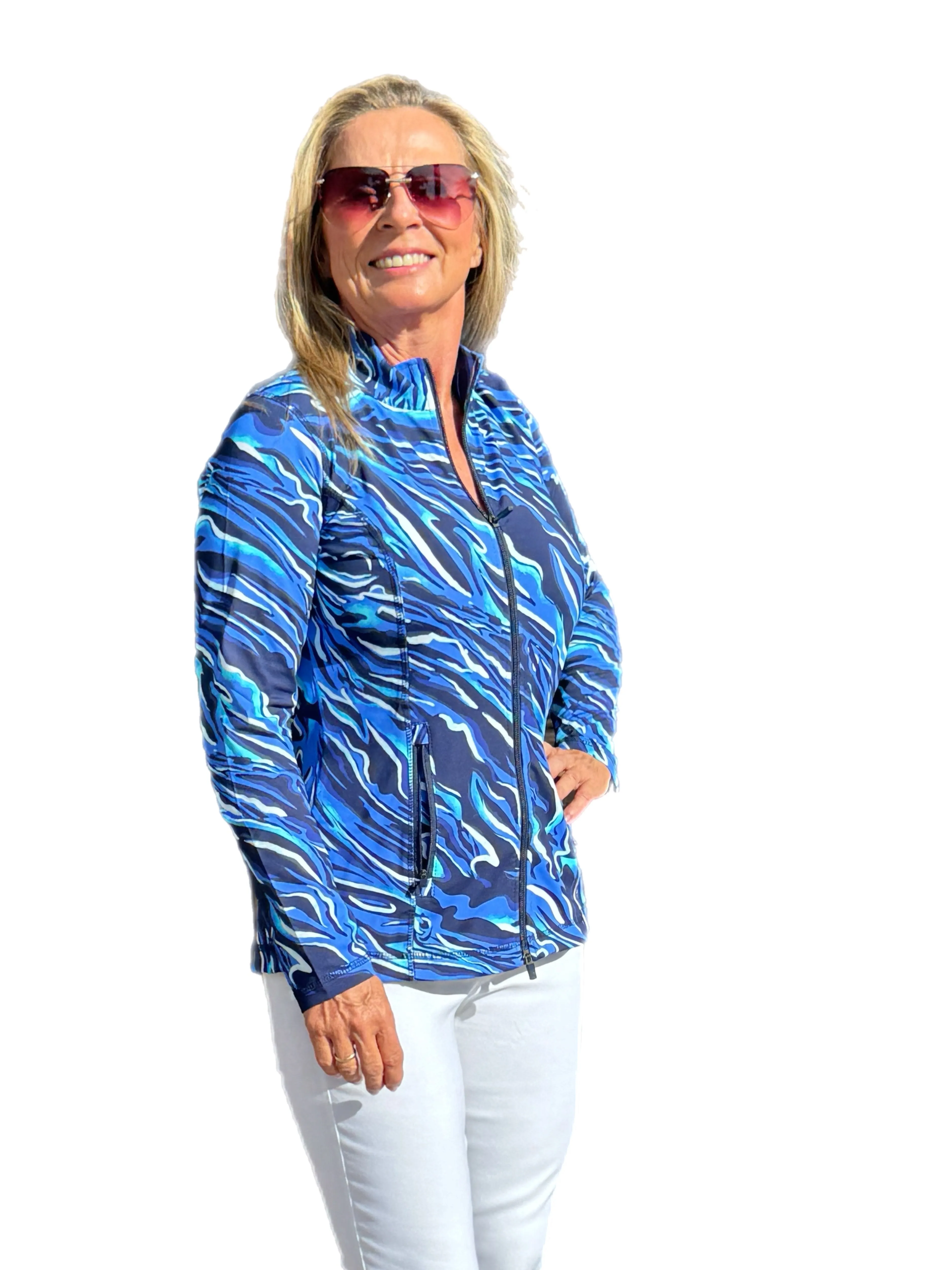 Zip-Up Long Sleeve Jacket with UPF50  Navy Animal