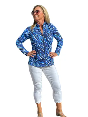 Zip-Up Long Sleeve Jacket with UPF50  Navy Animal