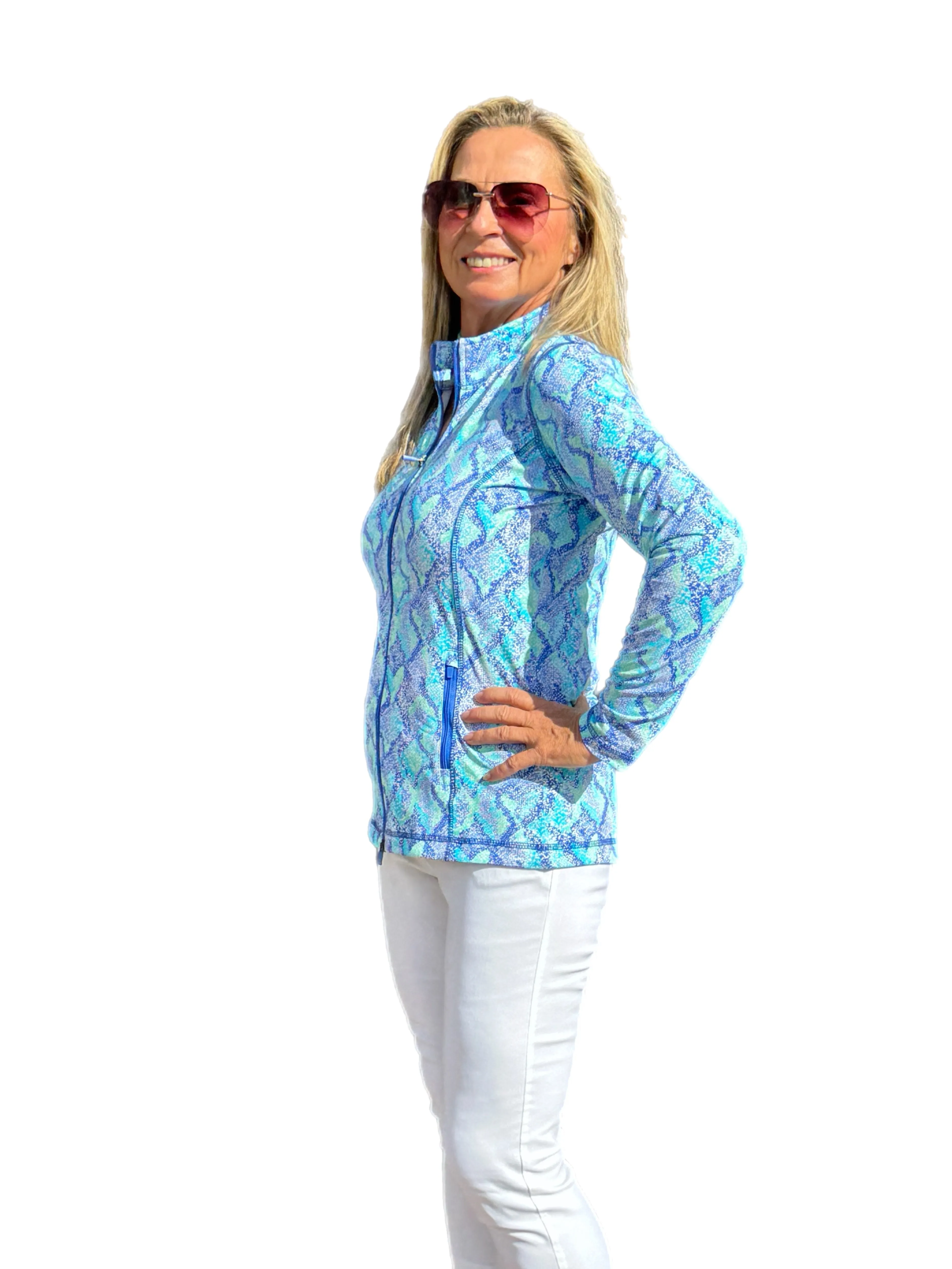 Zip-Up Long Sleeve Jacket with UPF50  Seafoam Python